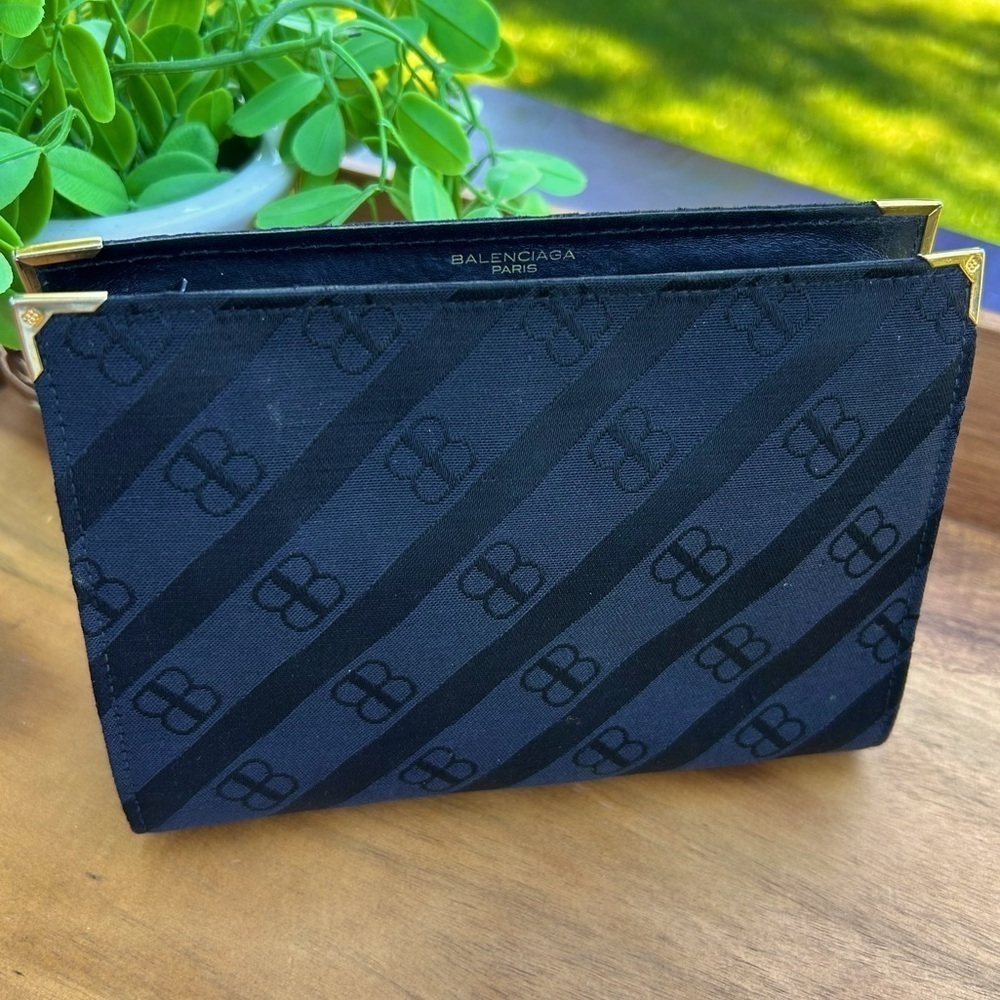Vintage Balenciaga Paris Black Pouch Make up Bag Cosmetic Case